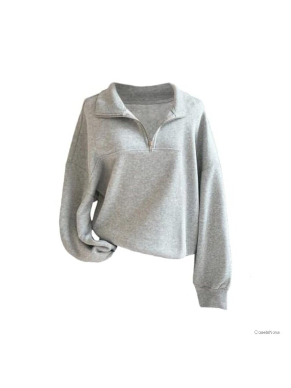Oversized Quarter Zip Sweatshirt Collar Long Sleeve Drop Shoulder Casual Top